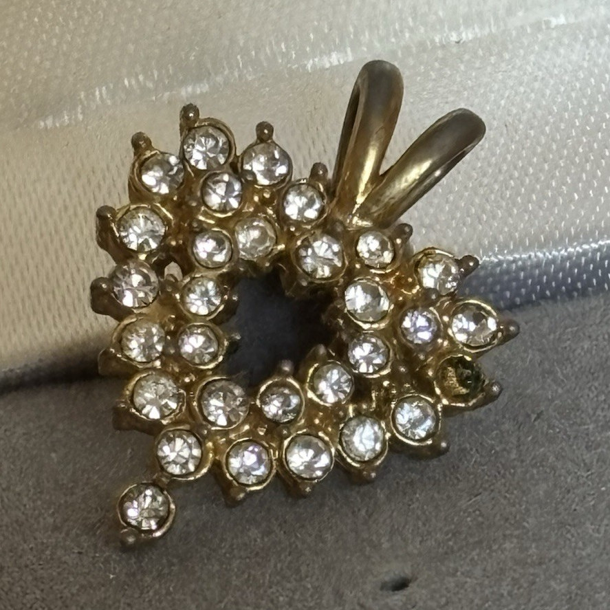 Gold Tone Heart Charm Pendant with Clear Rhinestones Love & Hearts Theme