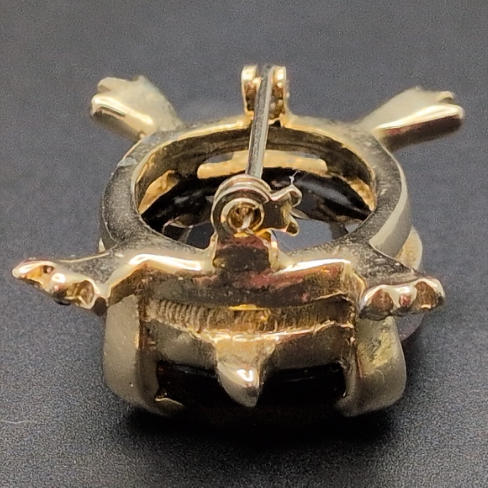 Brooch Pin Vintage DeNicola Turtle Tortoise Animal Reptile Brown Gold Tone READ
