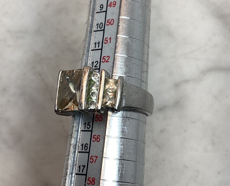 Vintage FAS 925 Sterling Silver Champagne Citrine CZ Cubic Zirconia Ring Size 7