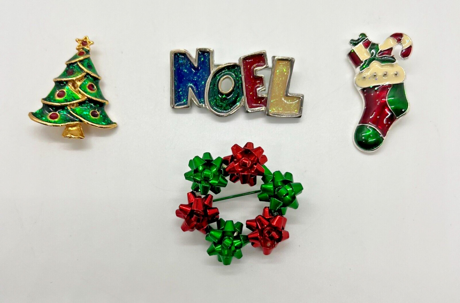 Vintage Christmas Brooch Lot – Tree Stocking Wreath Enamel Noel Pin Collection