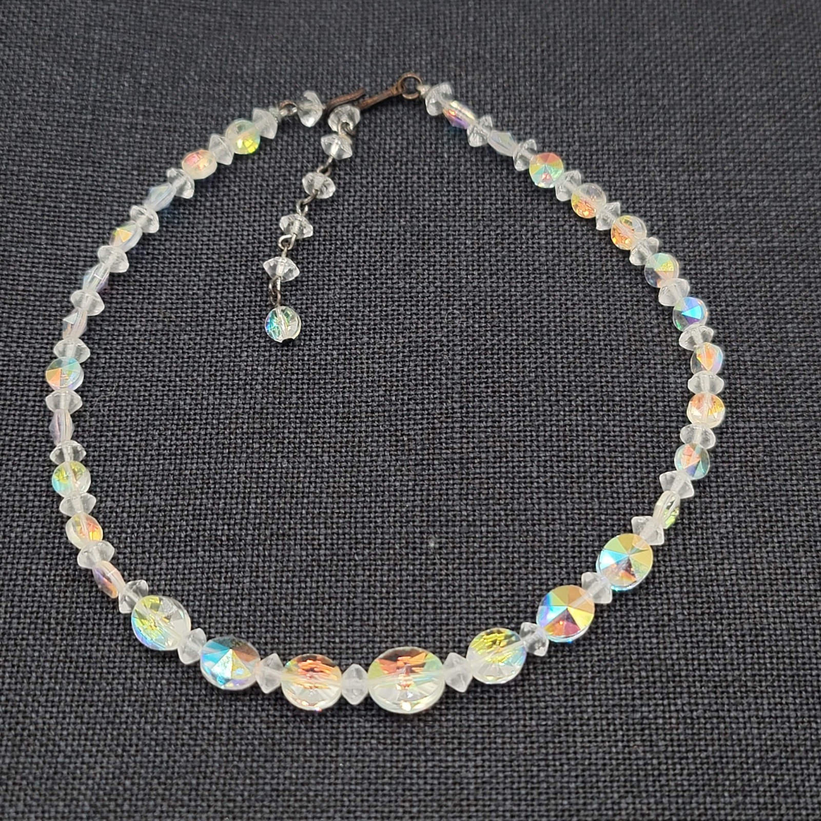 Vintage Aurora Borealis AB Bead Necklace Estate Costume Jewelry 15″