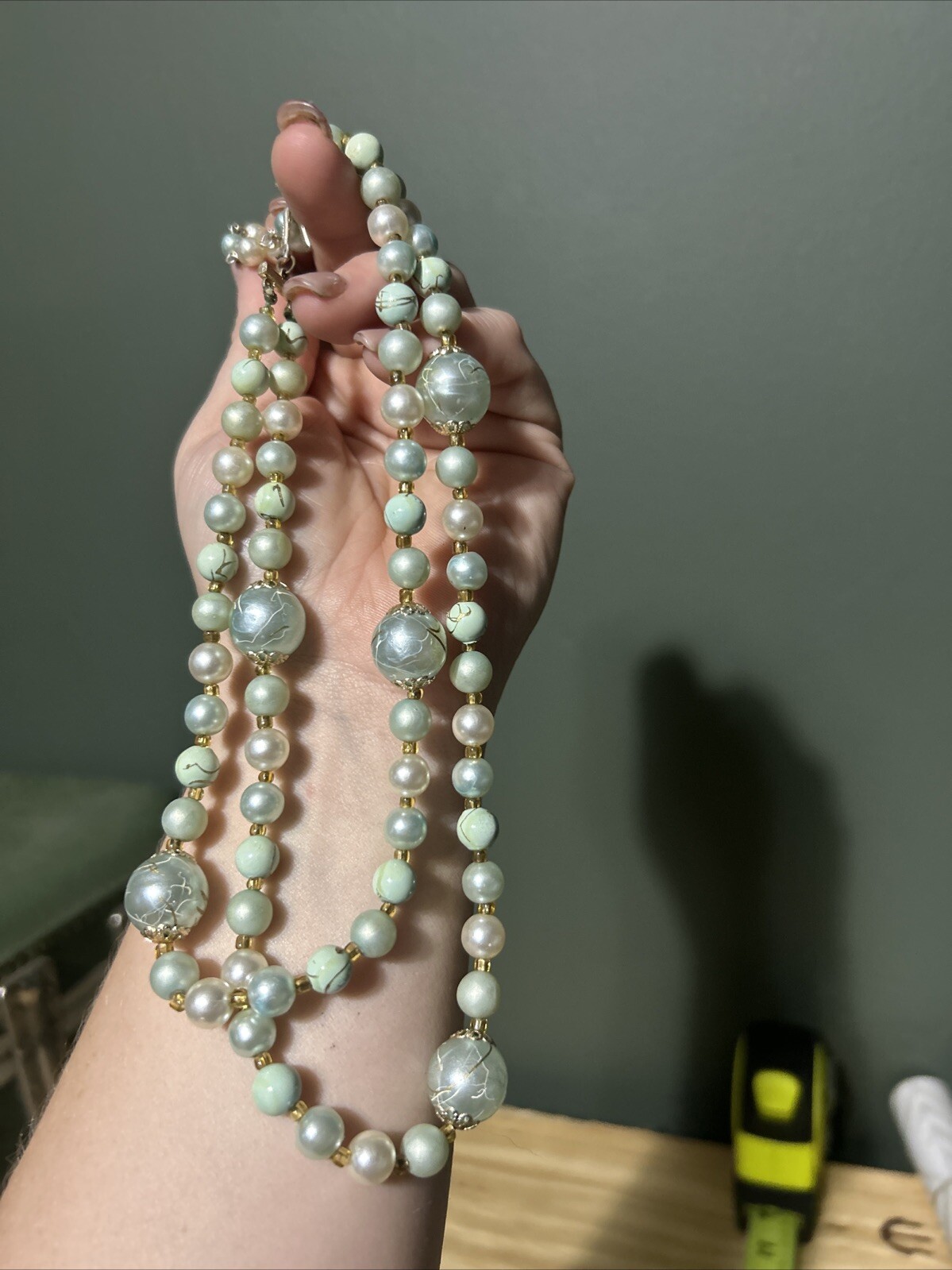 Vintage Blue And Pink Beaded Necklace Sets With Clip Earrings