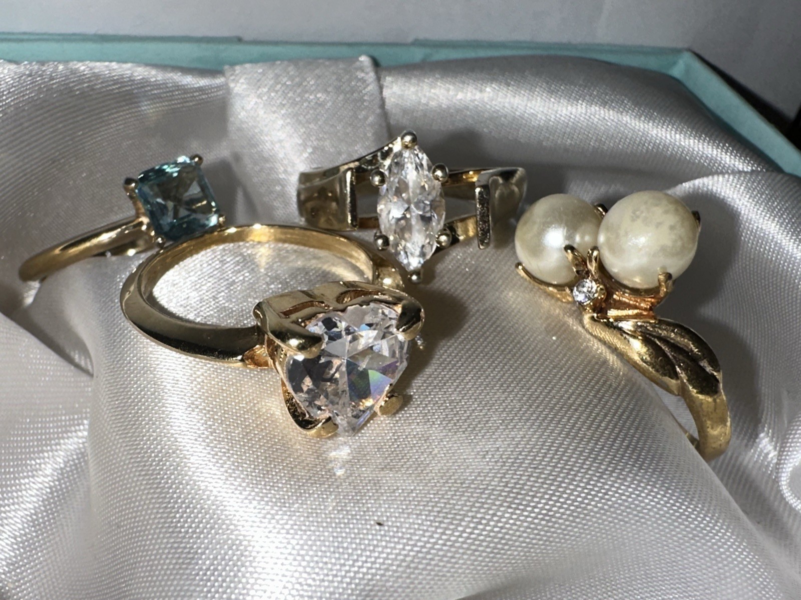 Estate Vintage Gold Tone Dainty Ring Lot Different Stones Some Signed