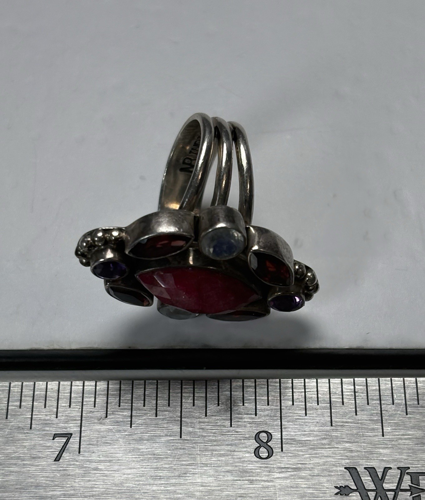 Nicky Butler NB Sterling Silver Raw Ruby Garnet Moonstone Amethyst Ring Sz8