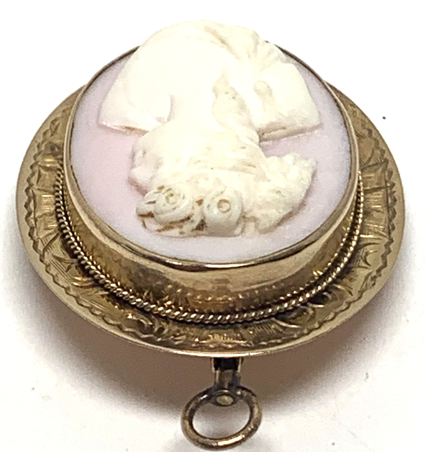 Vintage 10k Gold Right Facing Hand Carved Cameo Brooch Pin Pendant