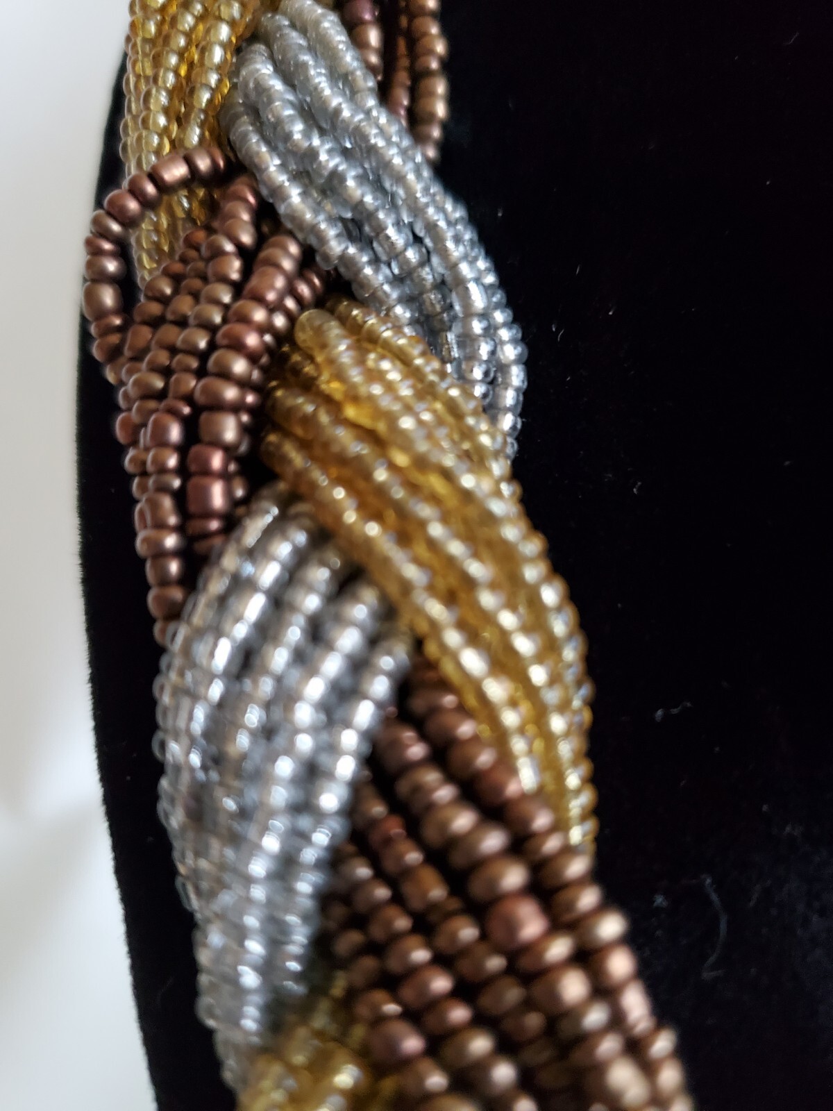Vintage Braided Multi Strand Metallic Bead Rope Necklace 22 Inches