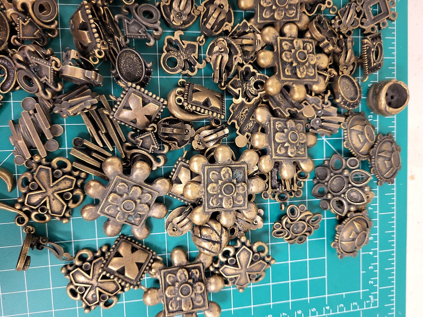 Antique Bronze Tone Clip On Earrings Pendant Lot Jewelry Making Craft Supplies