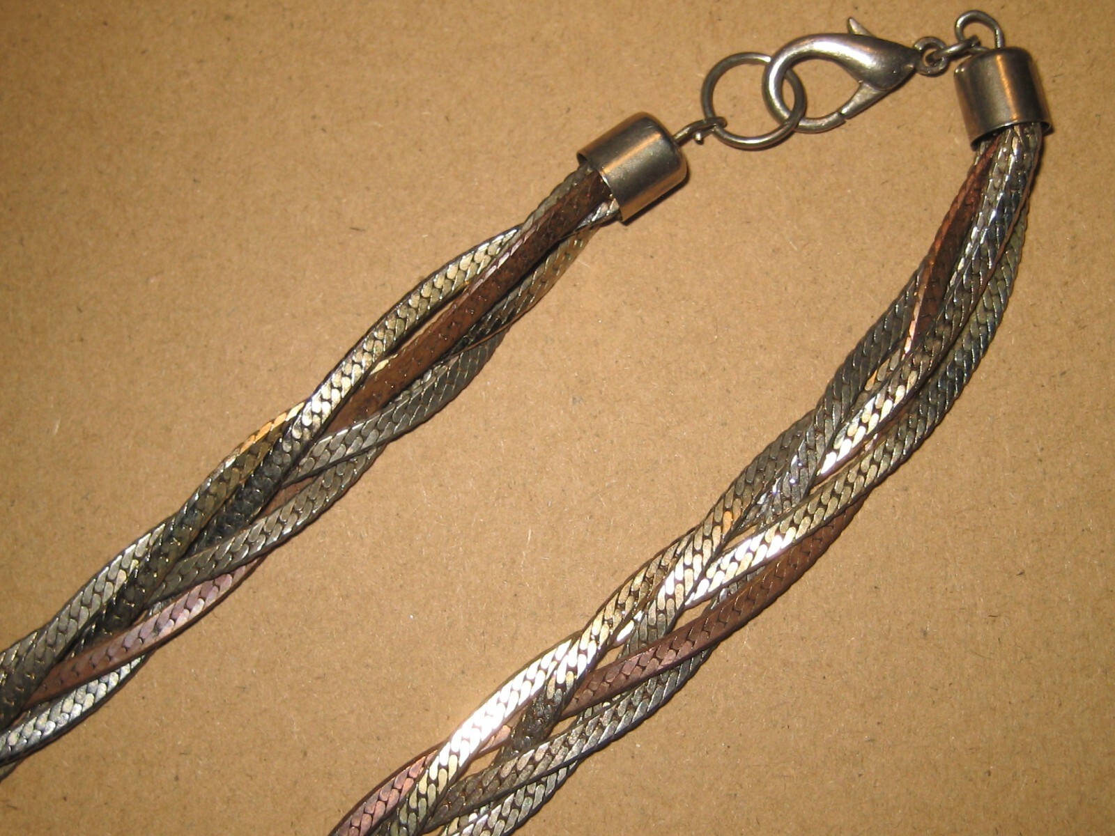 4 Strand Silver Tone Metal Braided Chain Necklace Vintage as Pictured