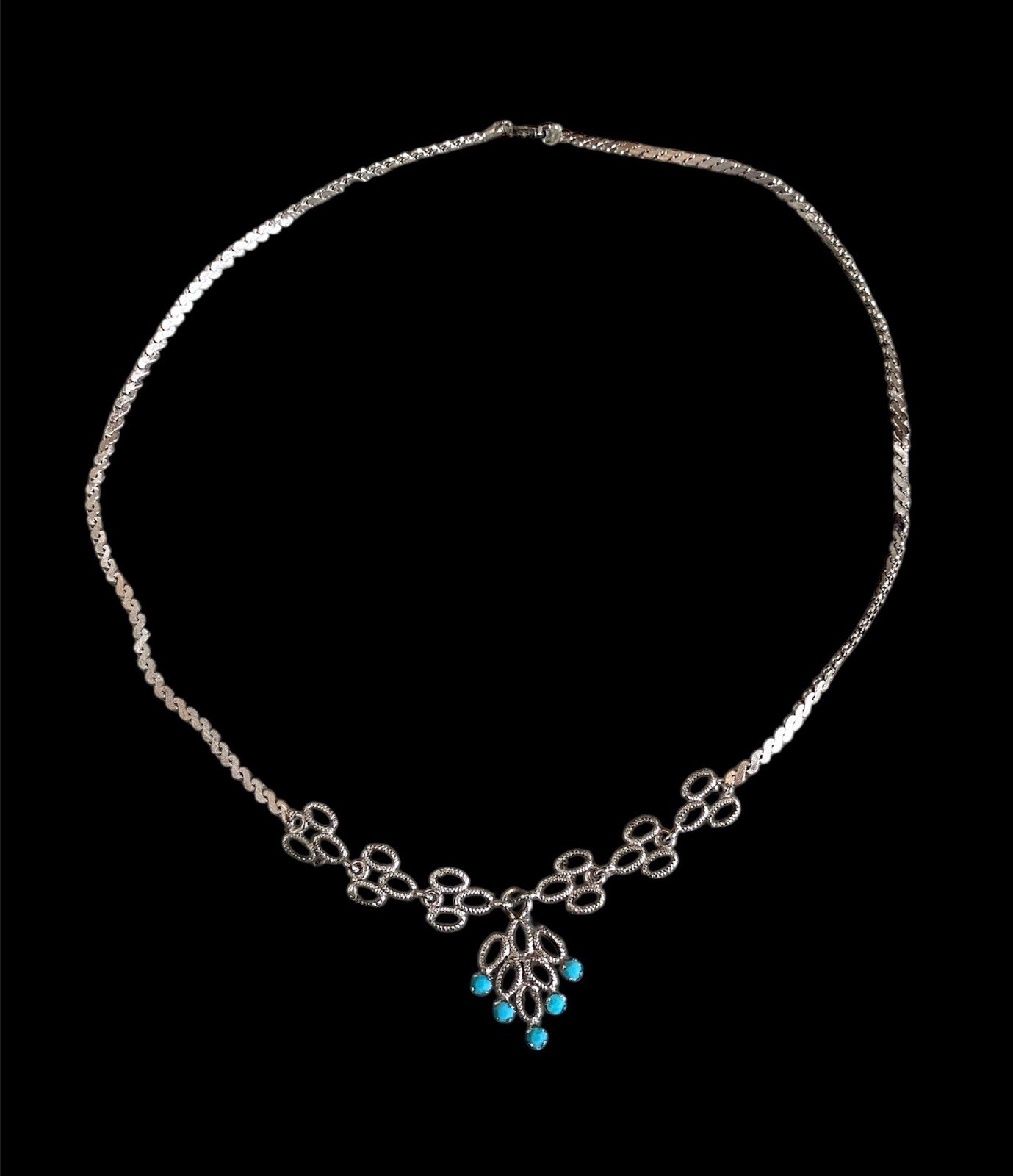 Vintage European Silver(835) Blue Stone Necklace 16.5in