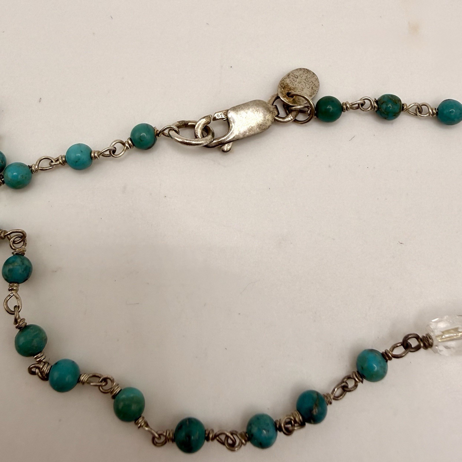 Vintage Sterling Turquoise Quartz Crystal Long Necklace 44” Artisan