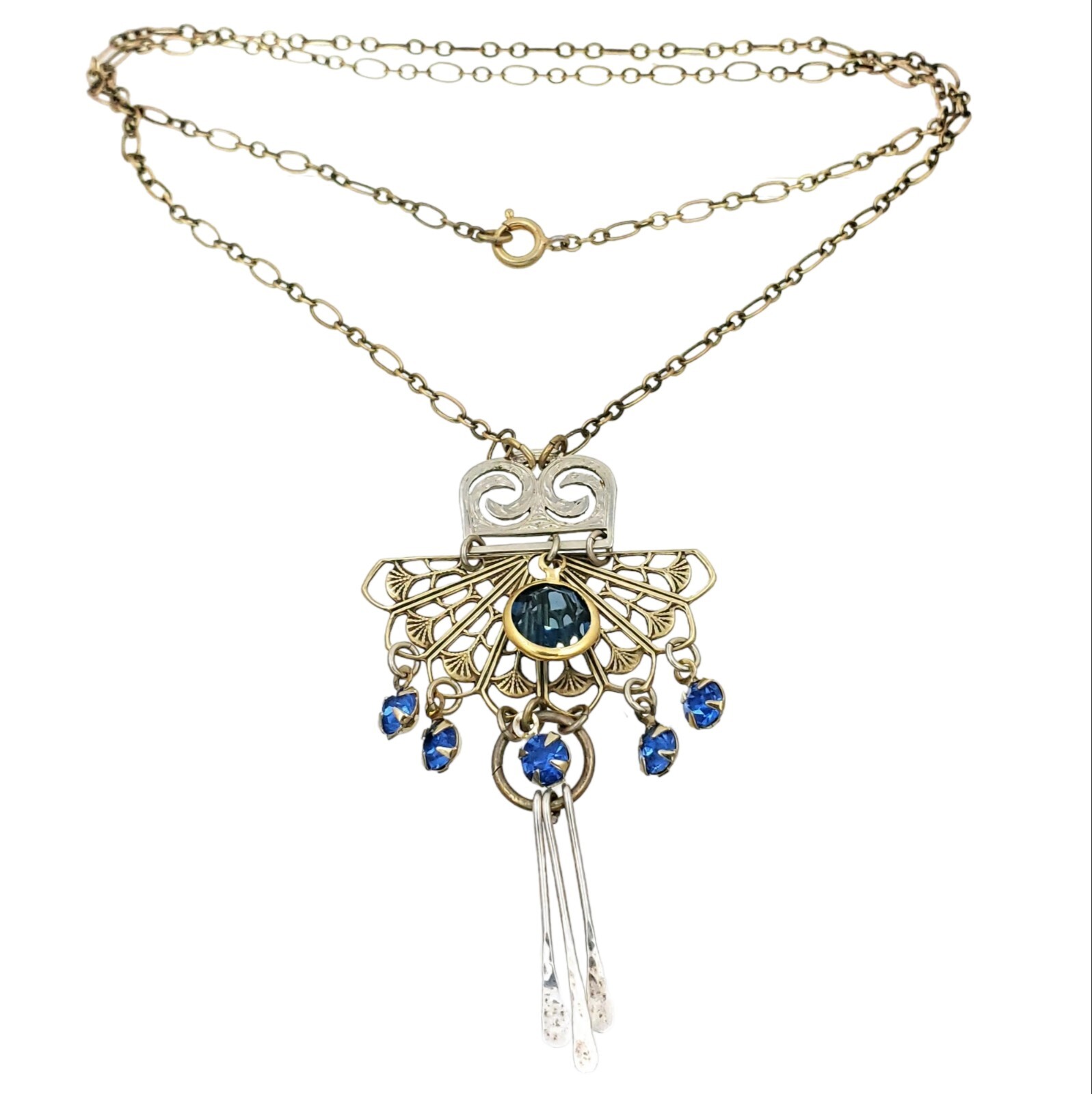 Hadley Antique Art Deco 14K GF 925 Handmade Austrian Crystal Tassel Necklace 18″