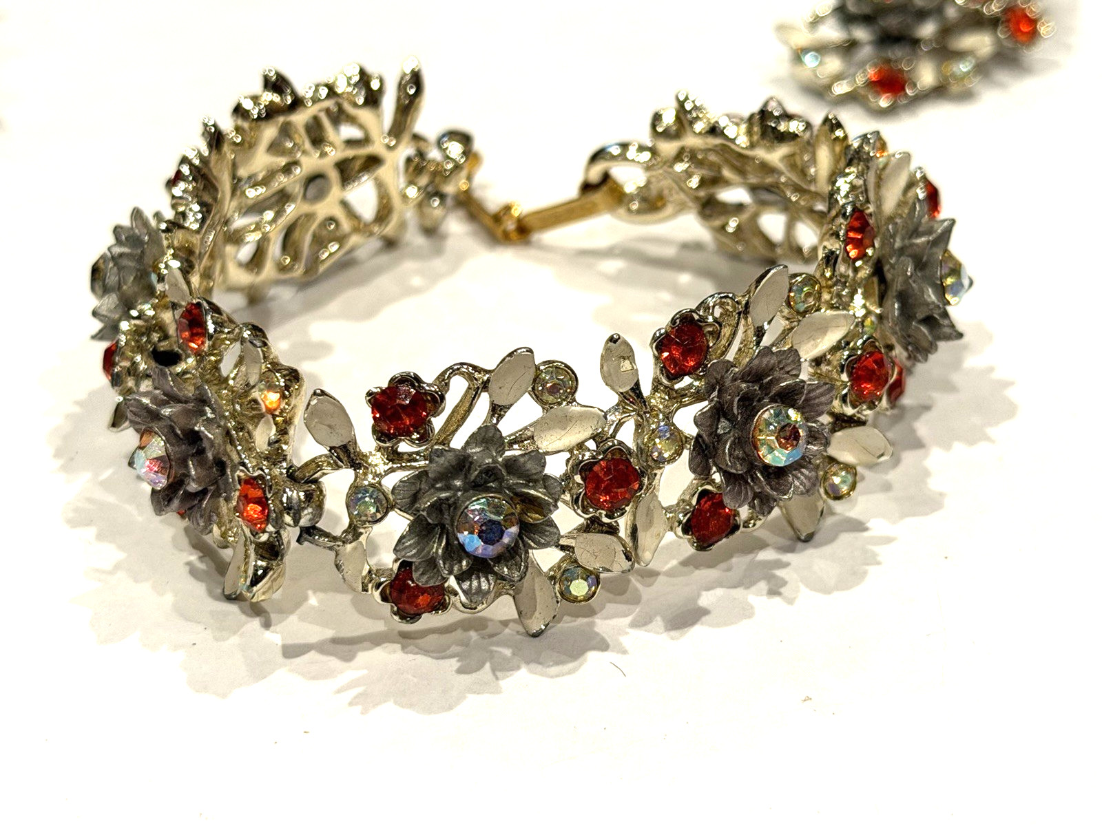 BSK MCM FLORAL ENAMEL RHINESTONE NECKLACE BRACELET CLIP EARRINGS PARURE SET LOT