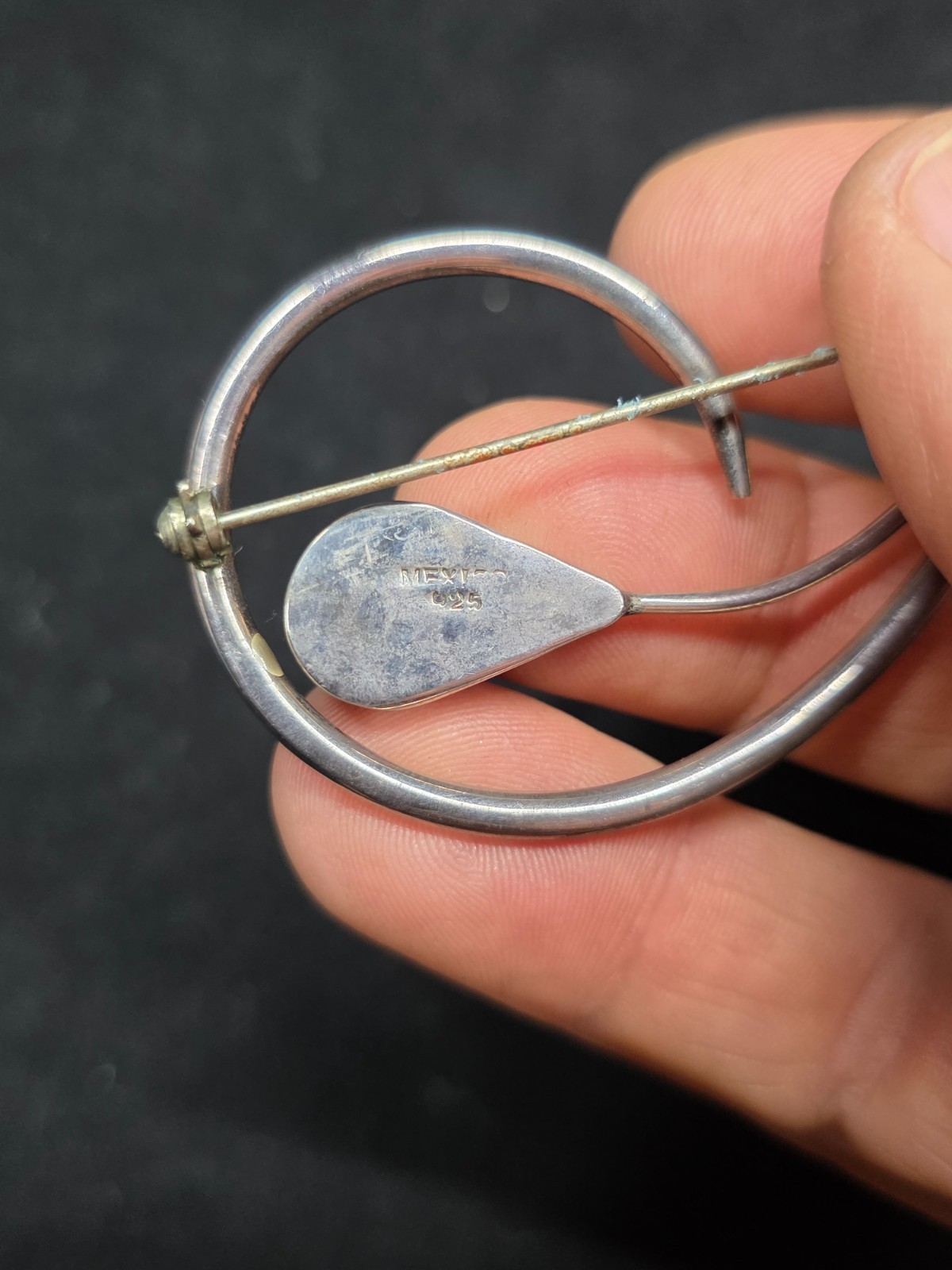 Mexico Sterling Silver Fashion Pin Black Stone