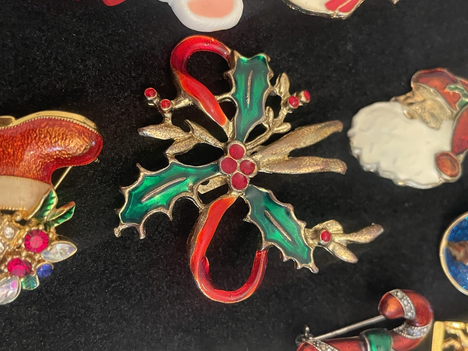 VTG Christmas Brooch Pin Lot ENAMEL RHINESTONE Santa Angel Cane Wise Men Noel
