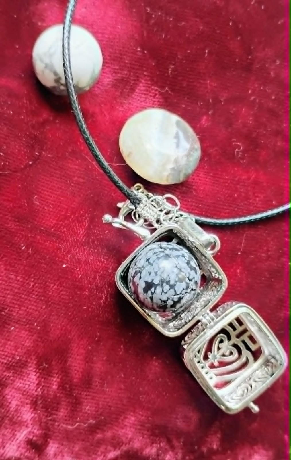 Vintage Aroma Therapy 3/4″ Box Locket Necklace with 3 stones 18″-20″ adjustable