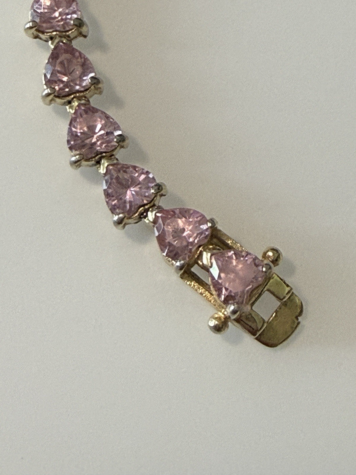 Vintage Pink Trillion Cut Stone Bracelet Sterling Silver Gold Plated 8.25”