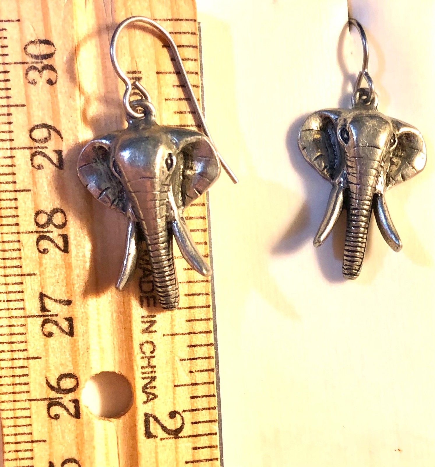 Silver Elephant Earrings Pewter Safari Drop Dangle Jim Clift GOP 80s Vintage