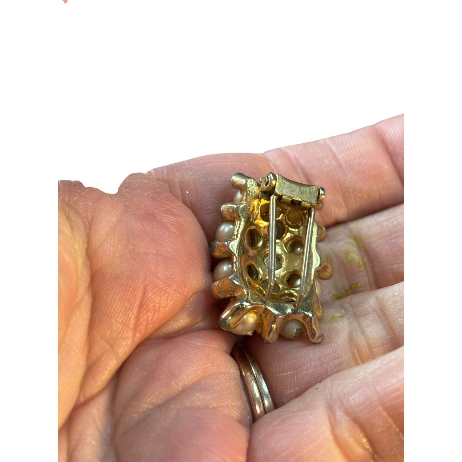 Vintage Faux Pearl Cluster Fur Clip Gold Tone Beaded Statement Mid Century Glam