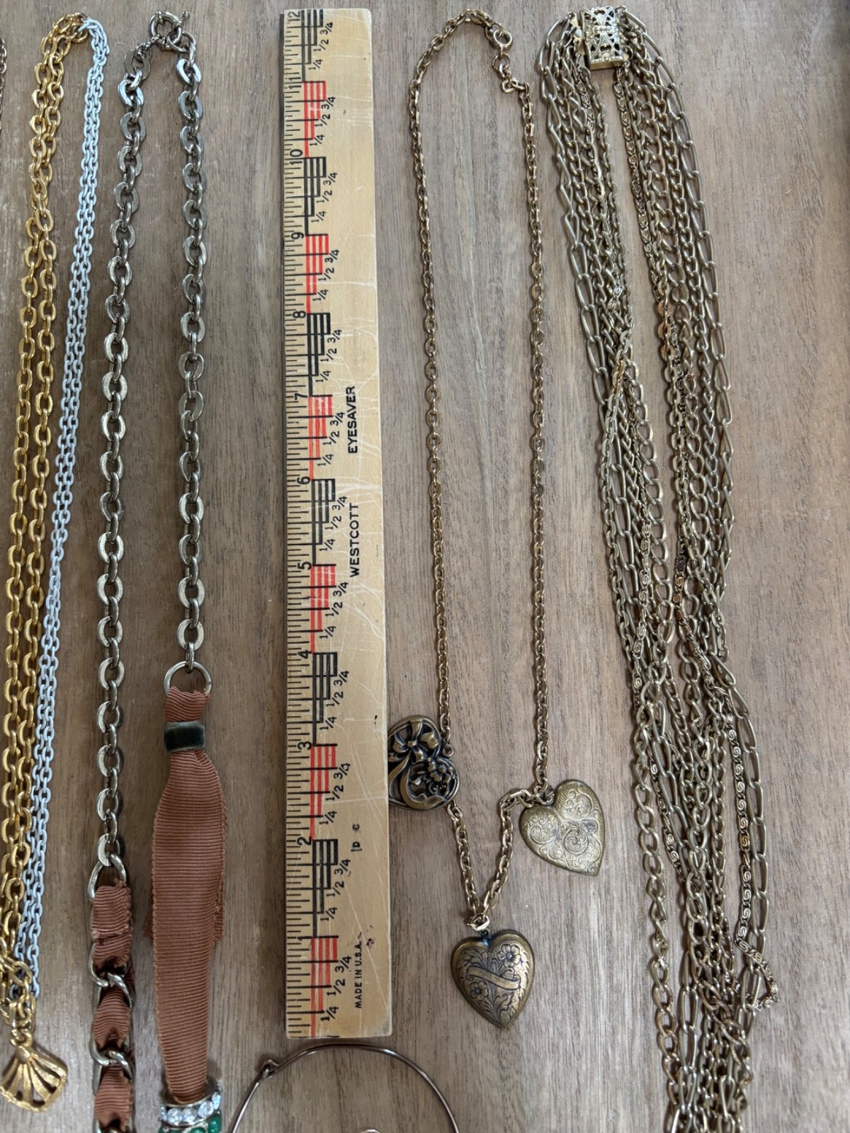 LOT Of Used Vintage Gold/Brass Toned Costume Jewelry Necklaces- 6 pieces