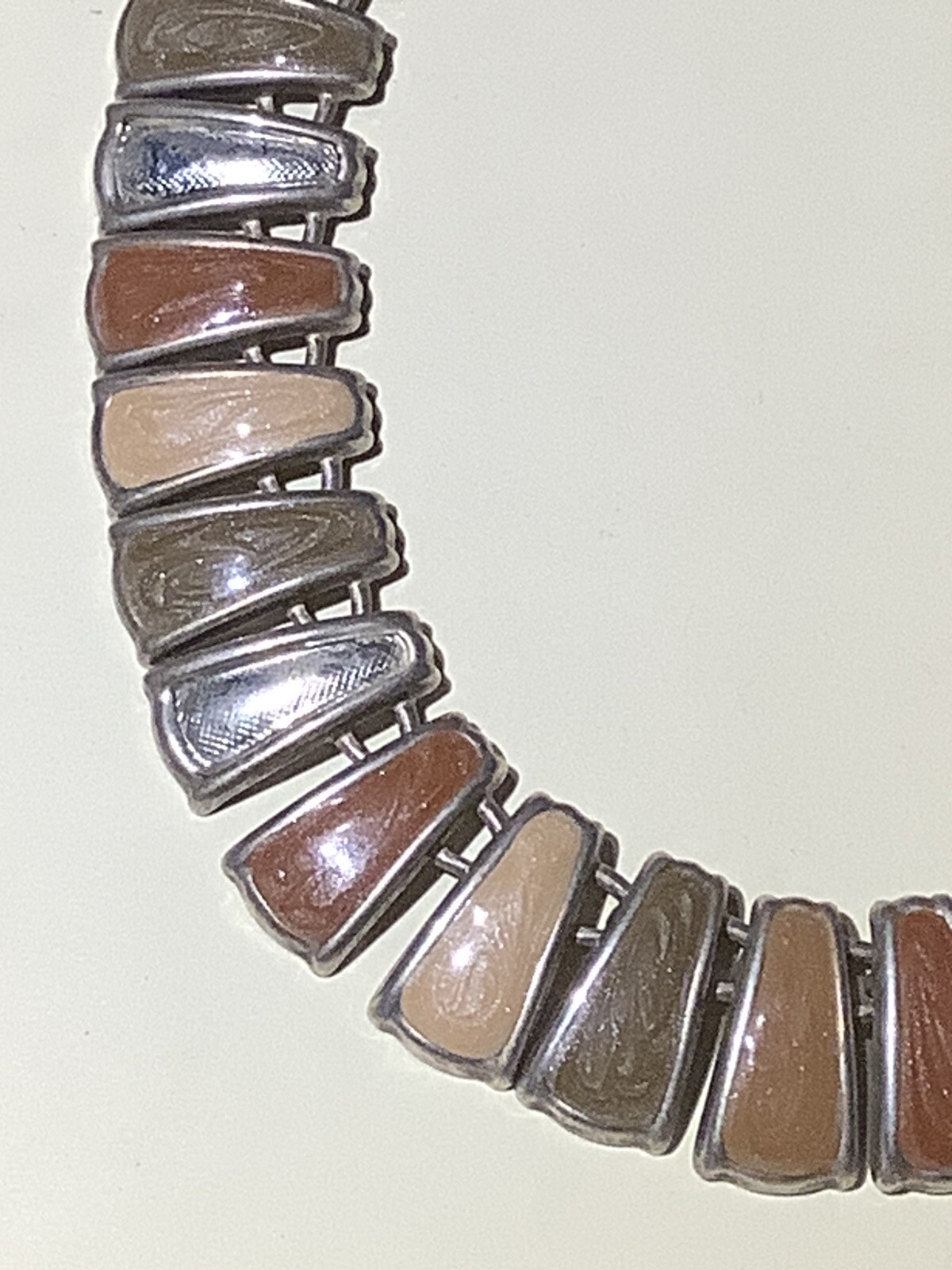 Vintage Tri Tone Brown Enamel & Silver Tone Choker Necklace 45cm Long