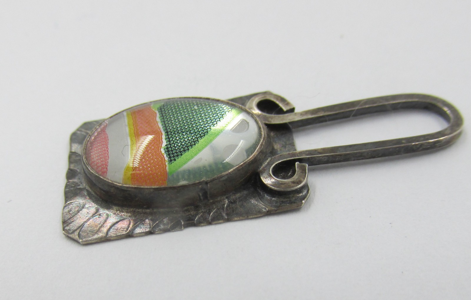 Sterling Silver Pendant Glass Domed Top Abstract Design Artisan Vintage Signed