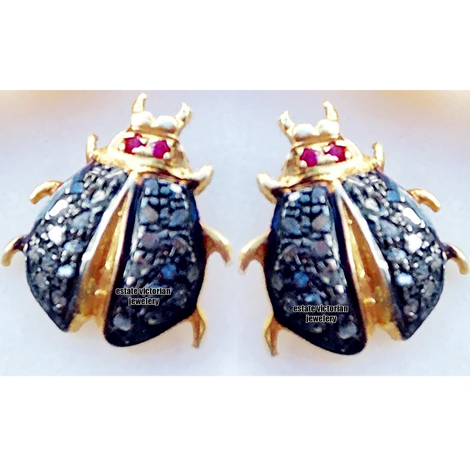 Vintage Style 0.78Ct Rose Cut Diamond Ruby Silver Lady bug Studs Earring Jewelry