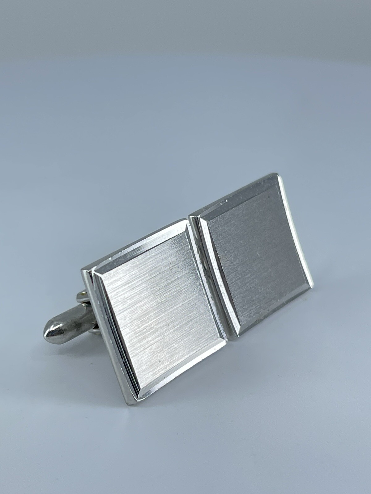 Vintage Swank cufflinks brushed and polished silver tone square design 3/4″