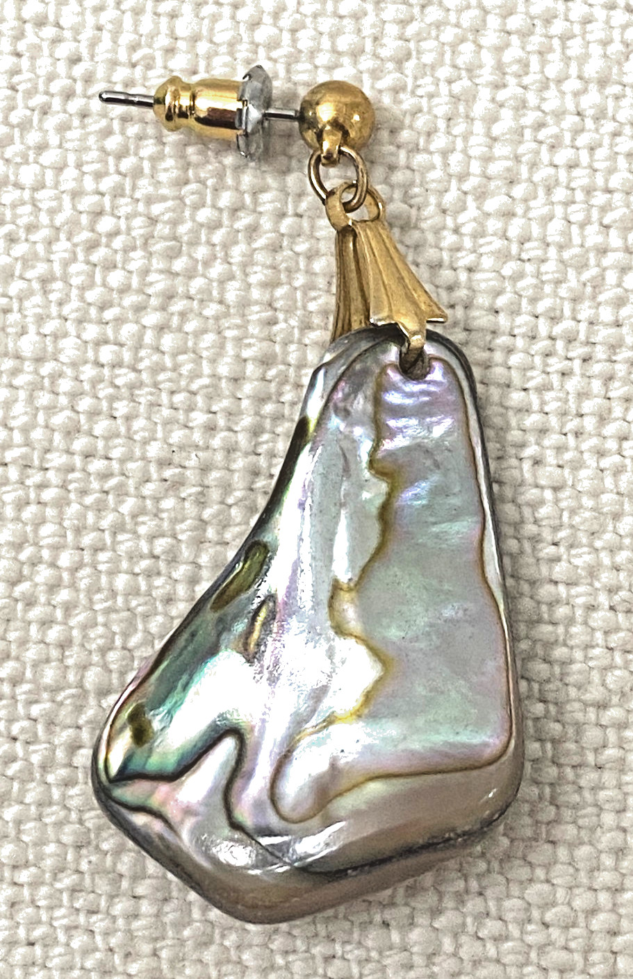 Vintage Style Iridescent Blue Green Abalone Shell Dangle Earrings Pear Shape