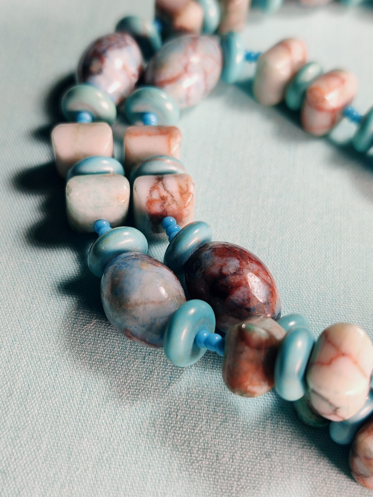 Turquoise And Dakota Terra Agate With Sead Bead Necklace Blue Brown Boho