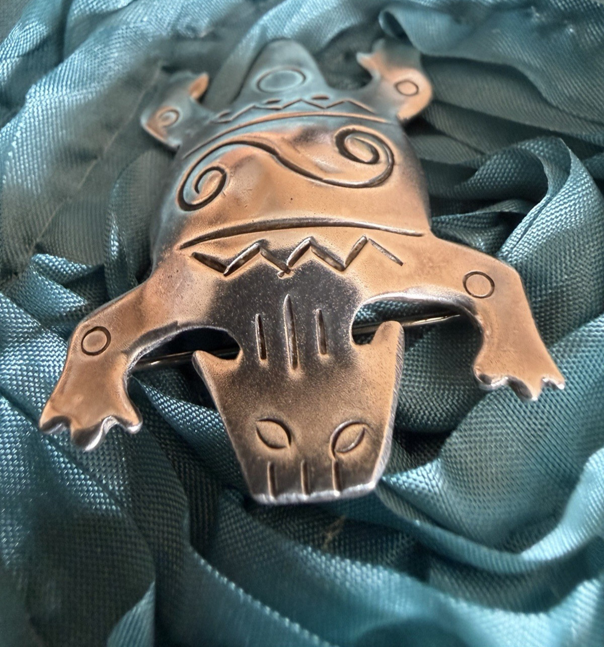 Vintage Forbes 925 Sterling Silver Frog Brooch Pin Southwestern Tribal Artisan