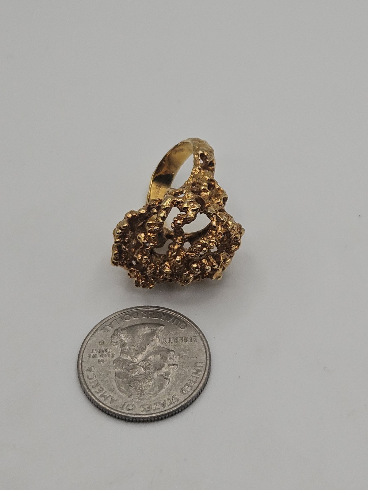 Vintage Modernist Brutalist Gold Tone Finish Over Brass Chunky Ring Size 6