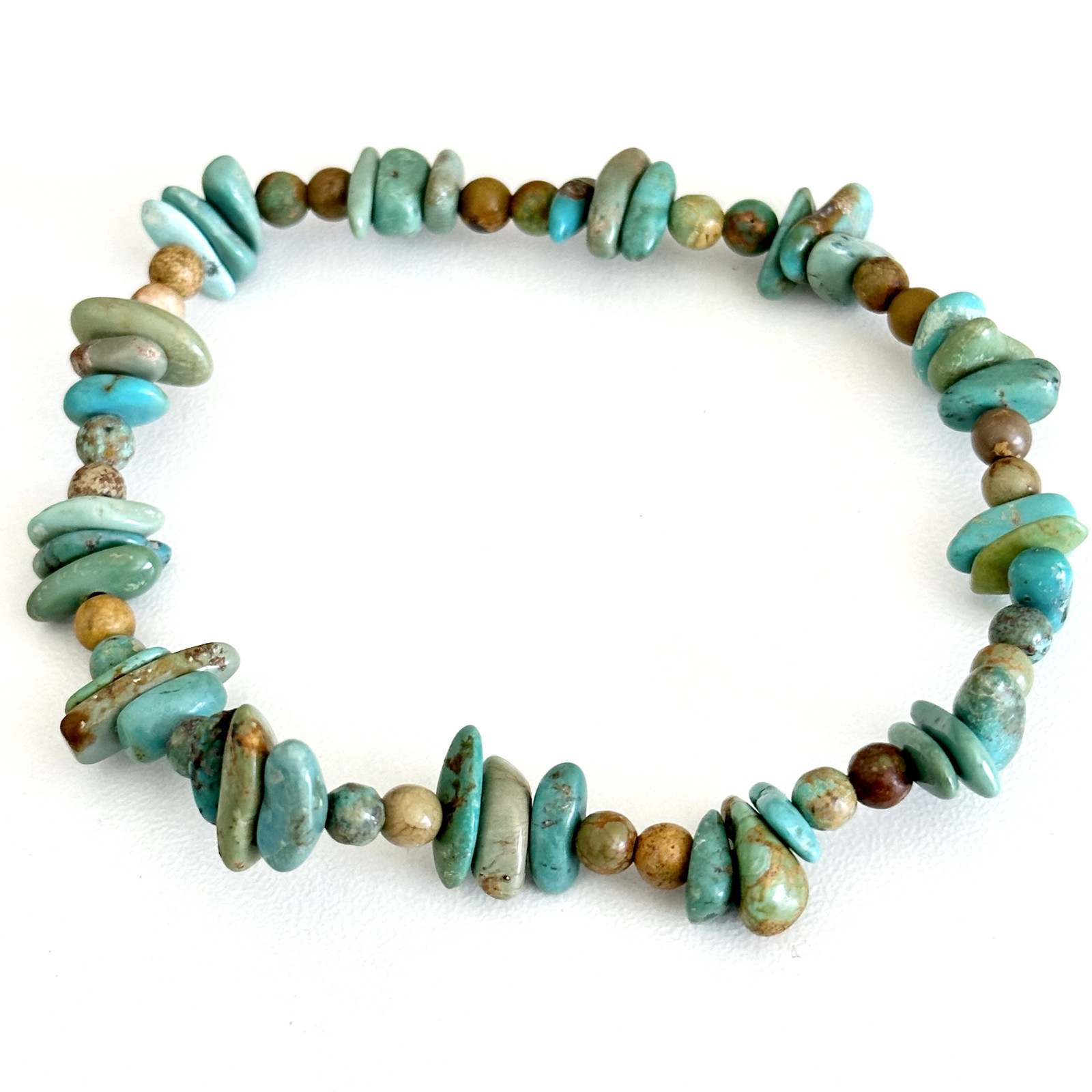 Vintage Turquoise Gemstone Beaded Nugget Stretch Style Bracelet 7.5″