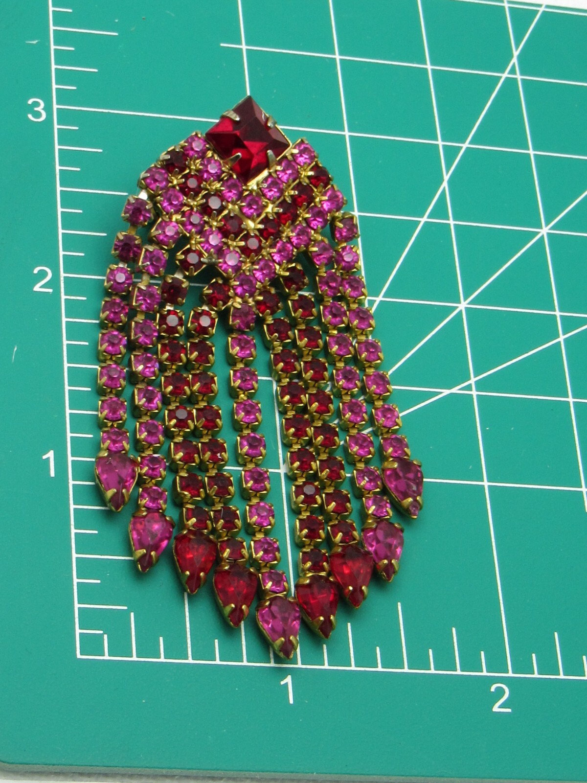 Kendall & Marcus NY Fuchsia Pink Red Crystal Rhinestone Waterfall Brooch Vintage