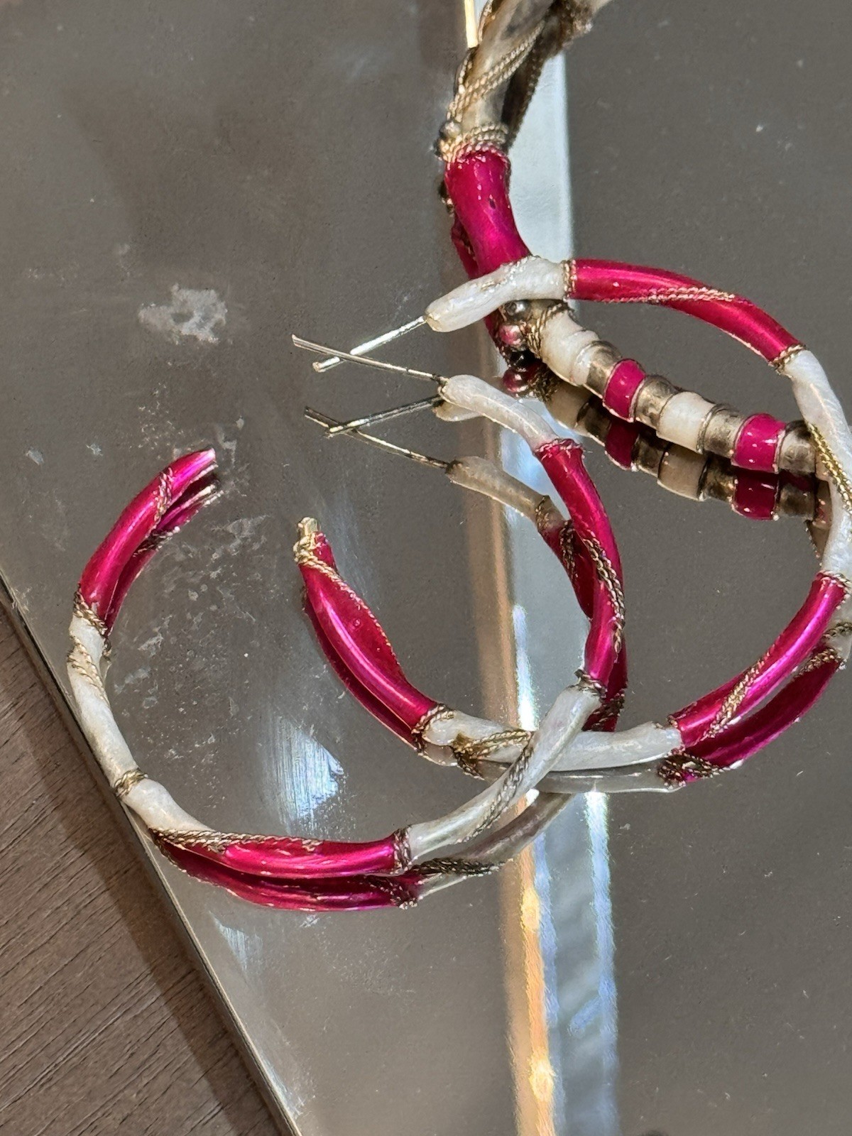 Vintage Pink Gold Ivory Ornate Enamel Bangle Bracelet And Earring Set Stunning