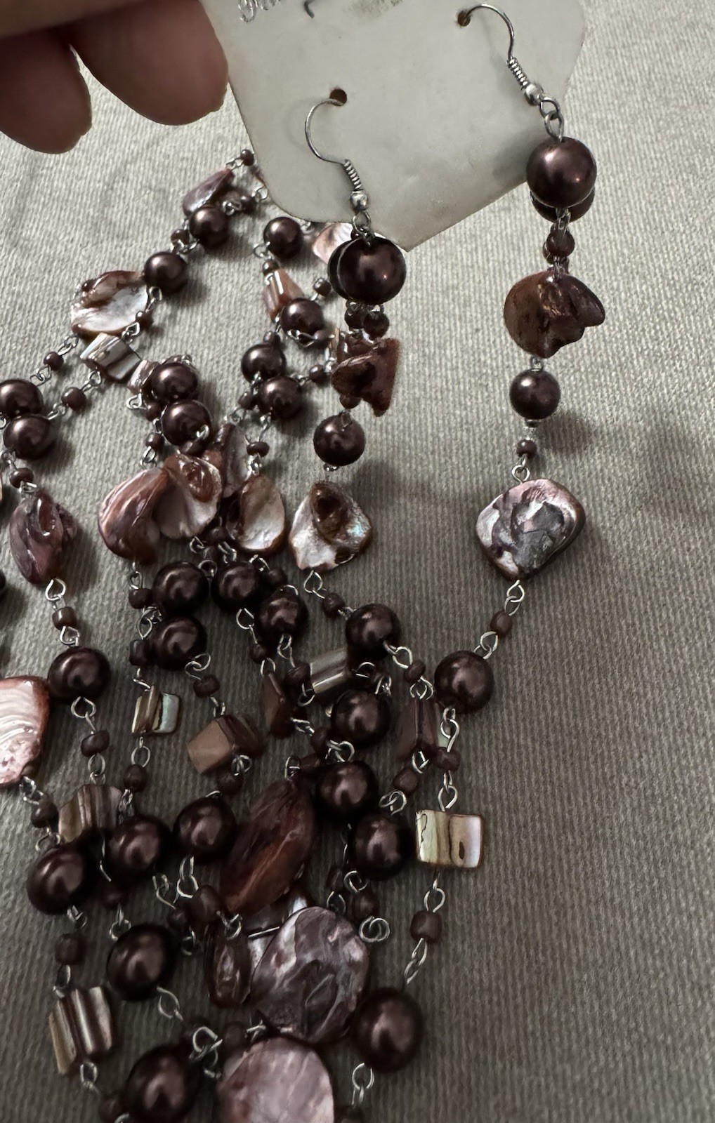 Brown Faux Pearl and Shell Jewelry Set