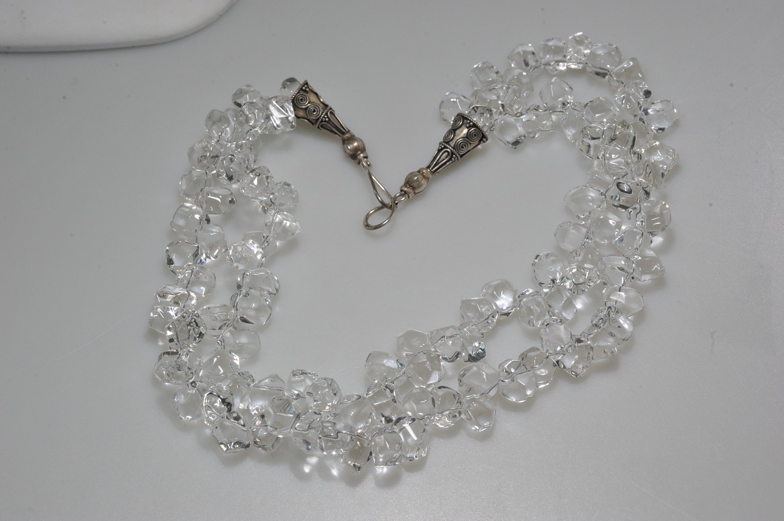 VTG clear rock quartz crystal tumbled polished sterling clasp necklace 258 Grams