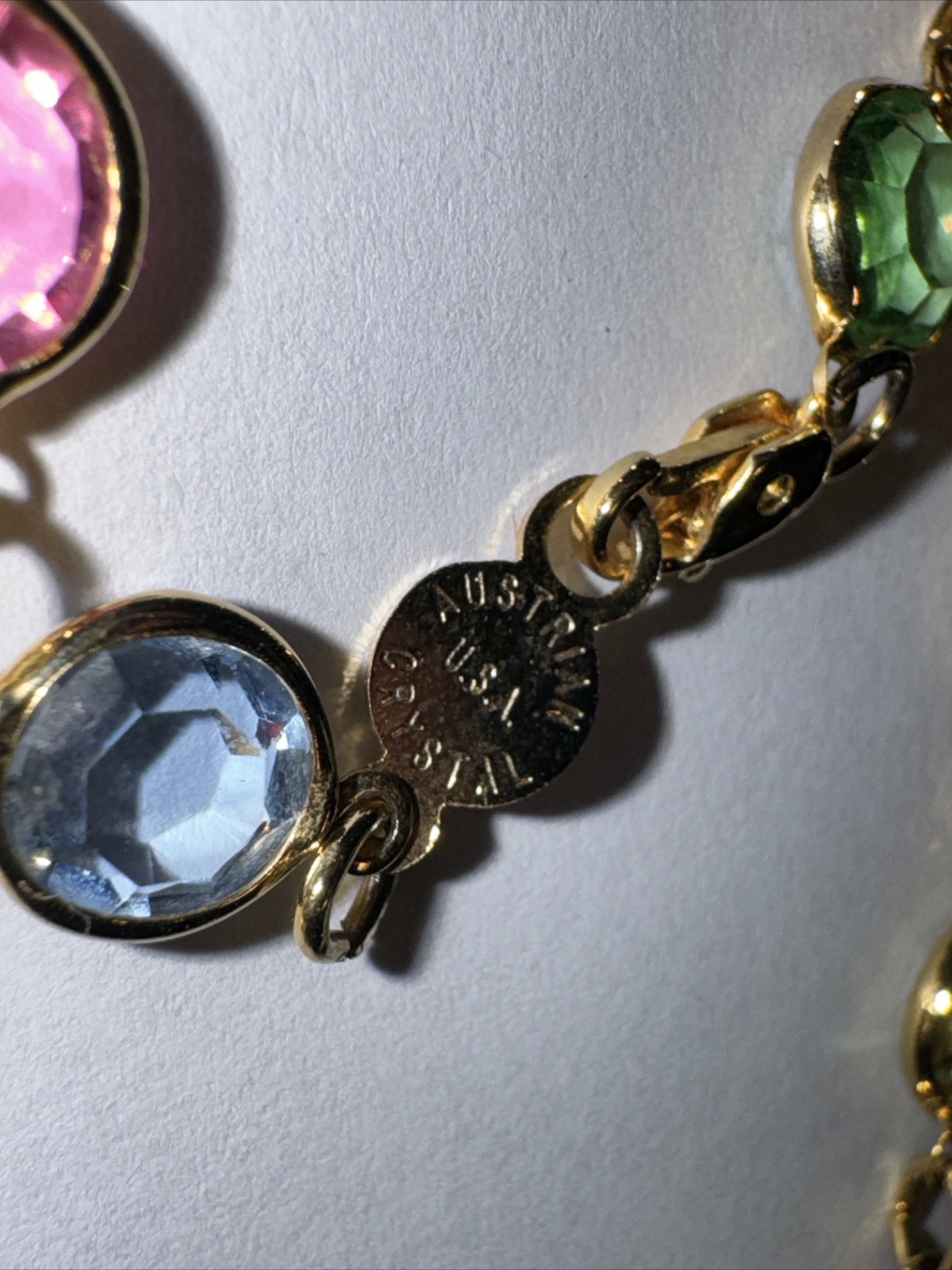 Austrian Crystal USA Vintage Necklace Multi-Color Open Bezel Gold Signed 34” ❤️