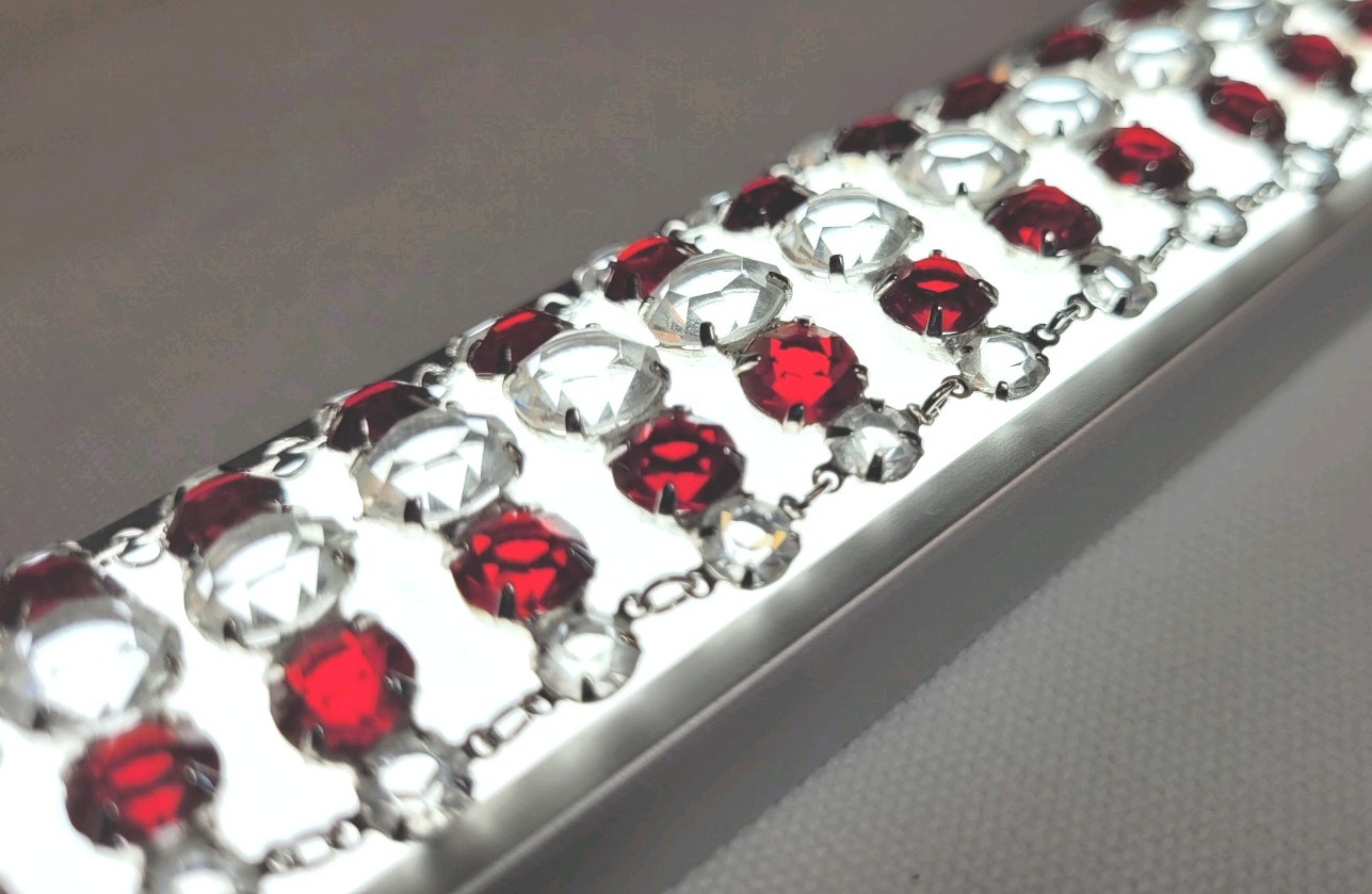 Elegant 7.5″ Estate Garnet & White Sapphire Color Bracelet 1/20 12k Gold 36.85gr