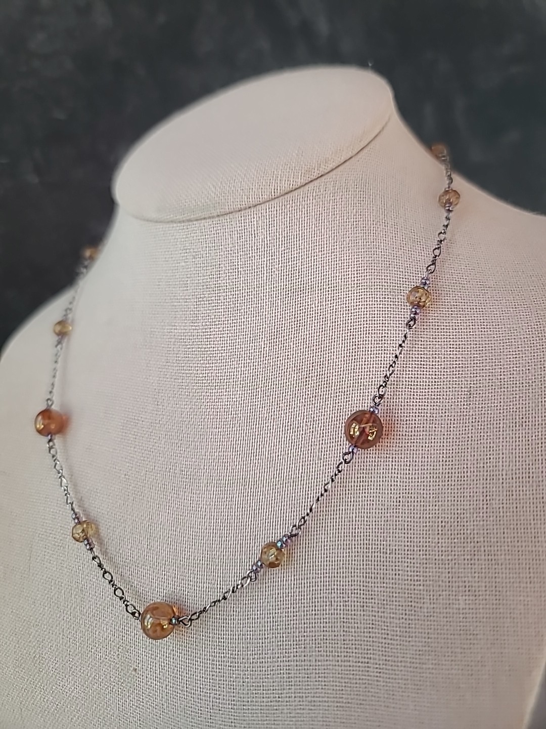 925 Sterling Silver Glass Station Toggle Closure Necklace Vintage