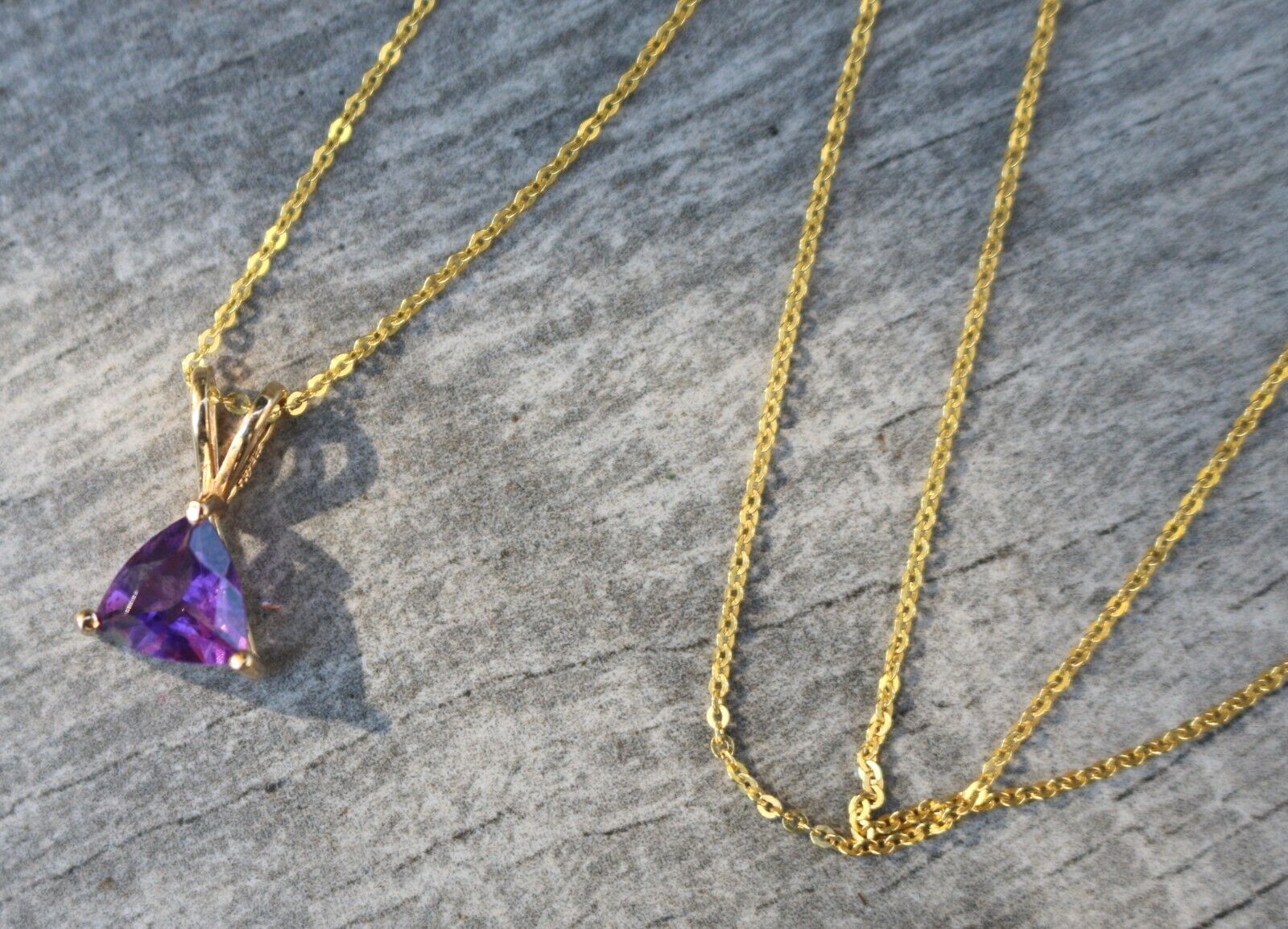 Clyde Duneier CID 14k Yellow Gold Trillion Cut Purple Amethyst Pendant Necklace