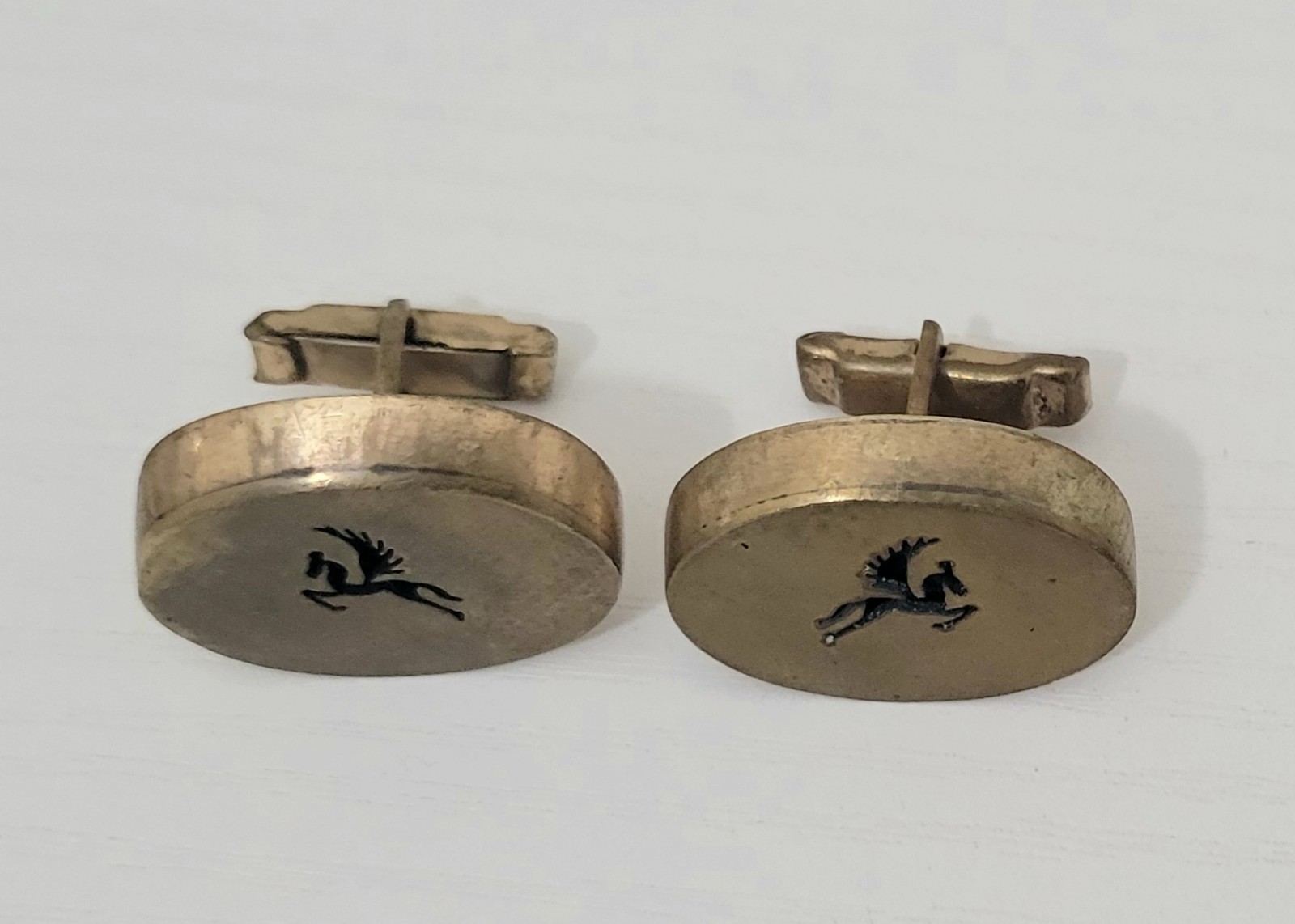 Los Castillo Taxco Pegasus Cufflinks Brass Mid Century Signed Vintage Rare