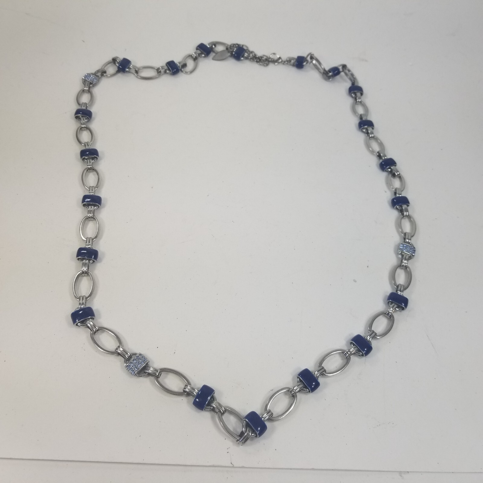Coldwater Creek Blue Rhinestone Beaded Silver Tone Necklace