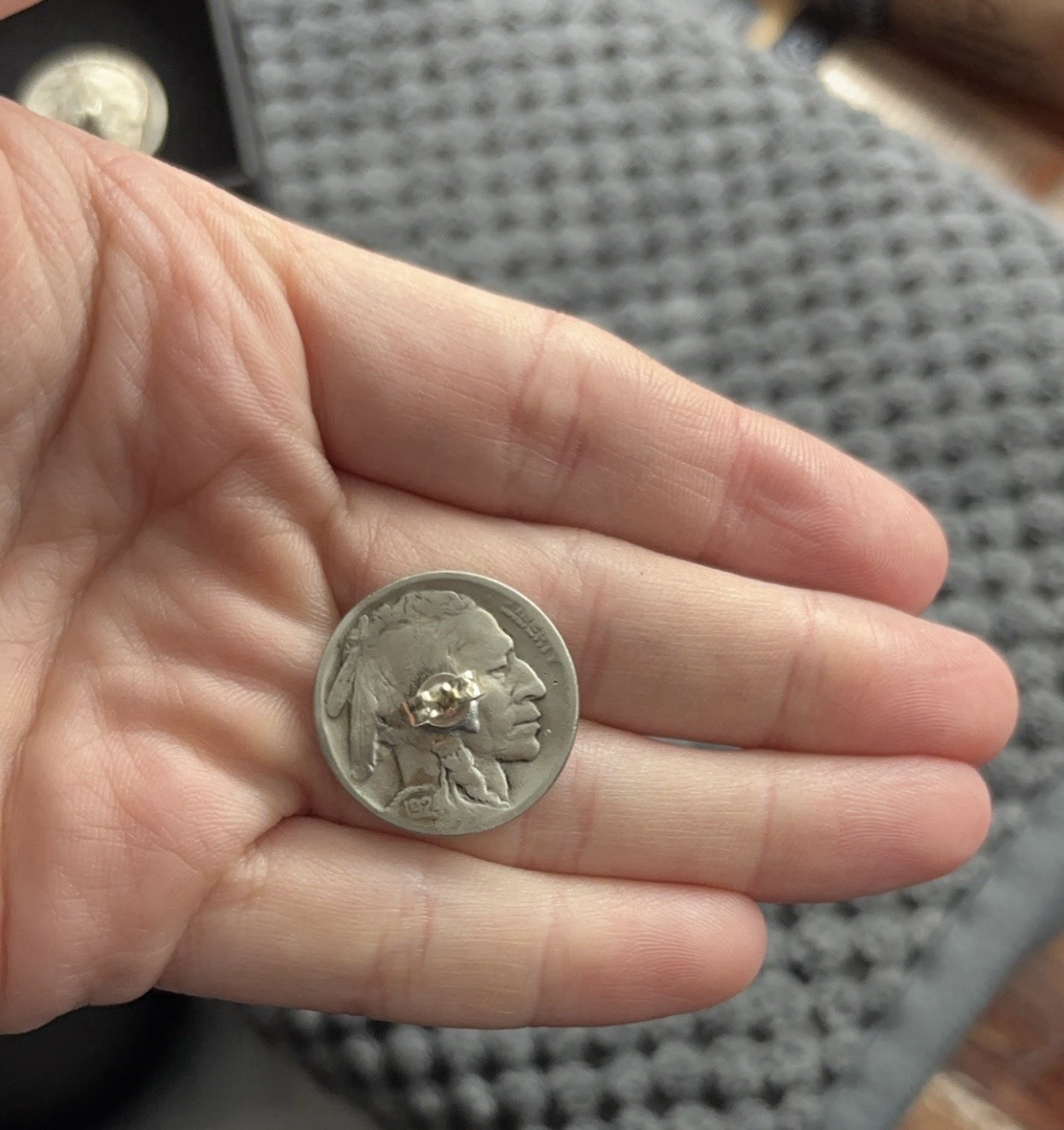 Vintage Buffalo Nickel Coin Serling Silver Round Stud Earrings