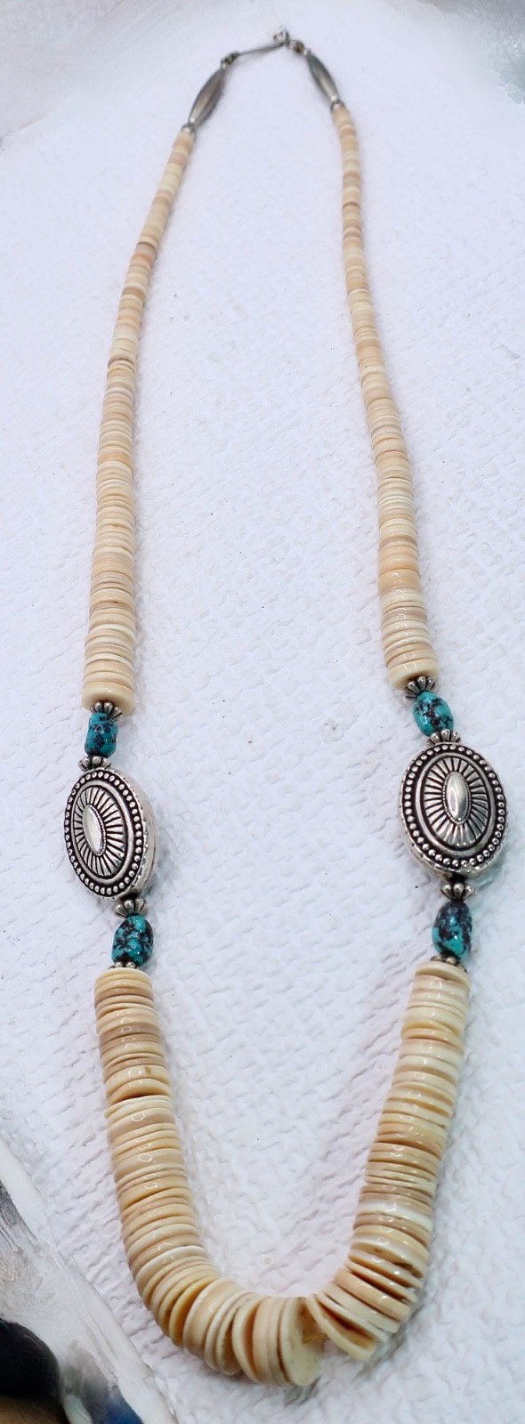 Vintage Southwestern Heishi Necklace Earring Set Turquoise Shell Graduated Beads