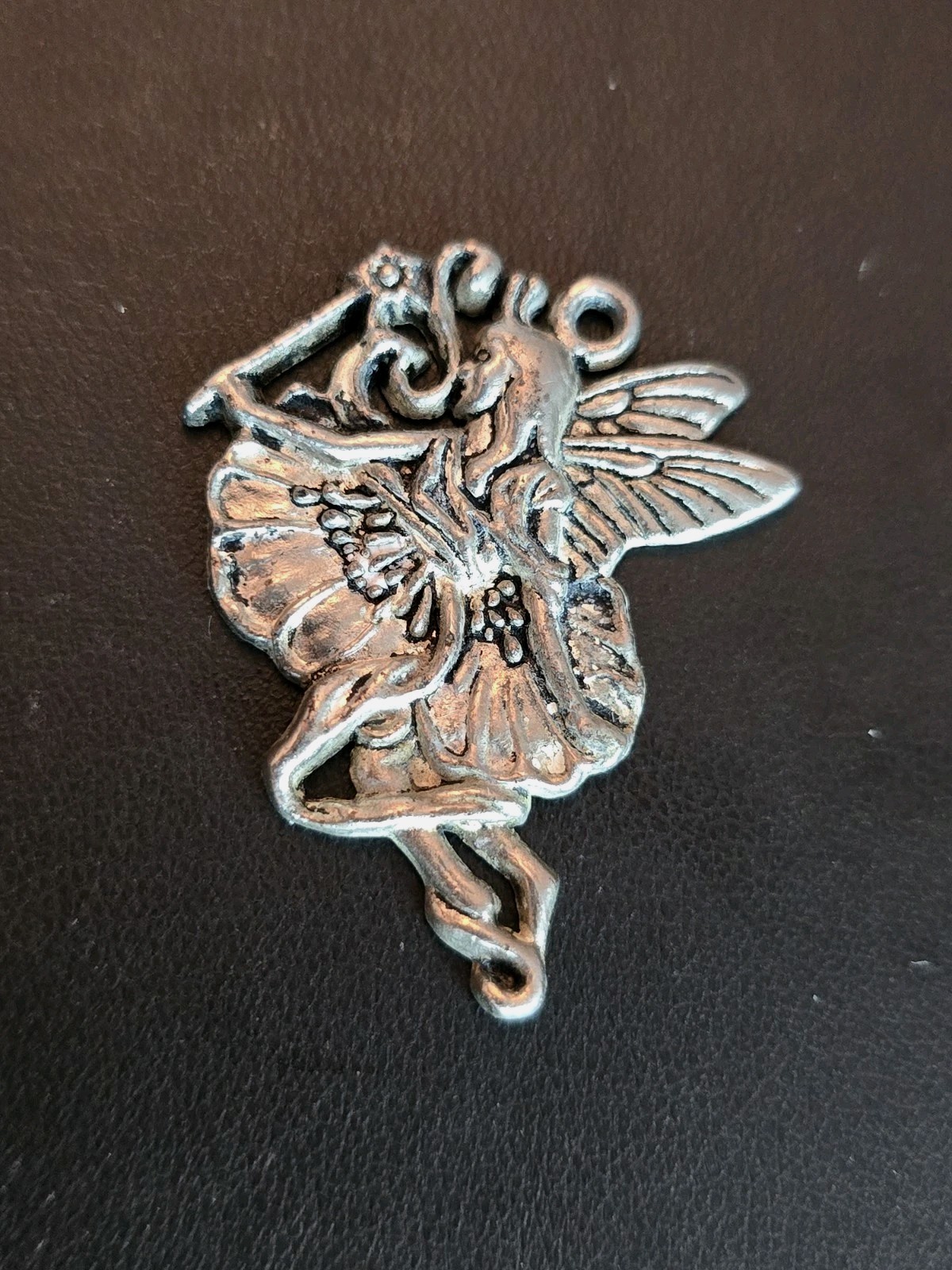 Vintage Fairy Ballerina Pendant Charm Silver Tone Winged Dancer Whimsical #492