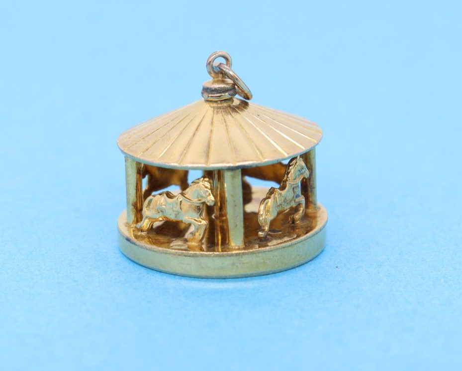 Vintage 12K Gold Filled Carousel Movable 3/4″ Pendant Charm Signed JMS