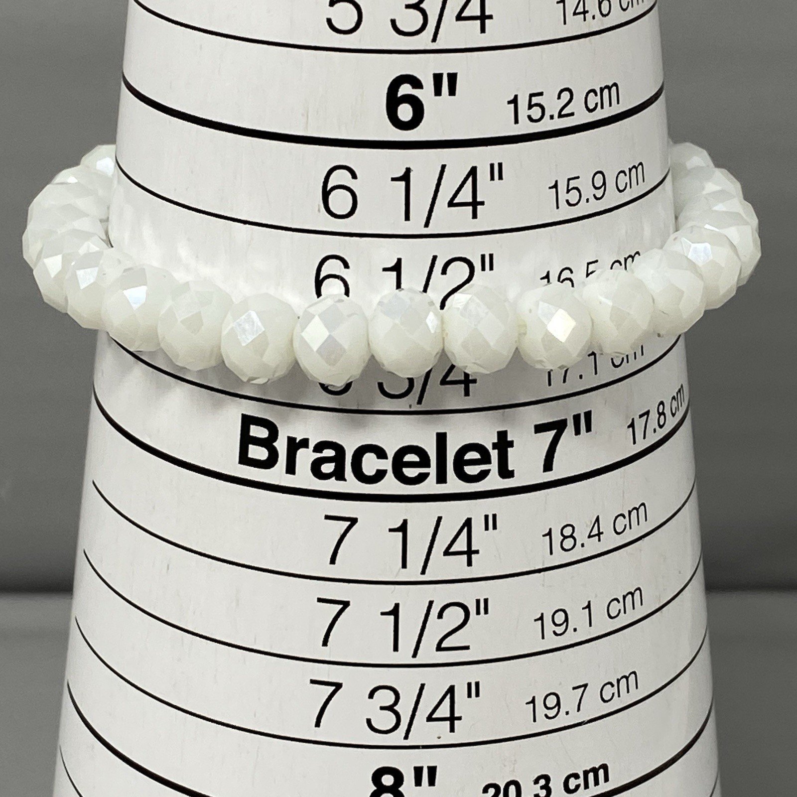 White Glass Beaded Bracelet Faceted Fire Polished Simple Stretch Elastic 6.5″