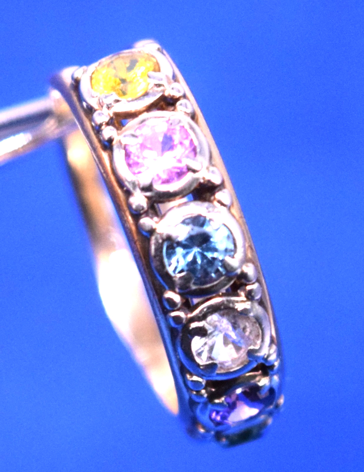 Vtg Guertin Brothers GB-14K Yellow Gold Mother’s Dbl Band Ring 7 Stones Size 9
