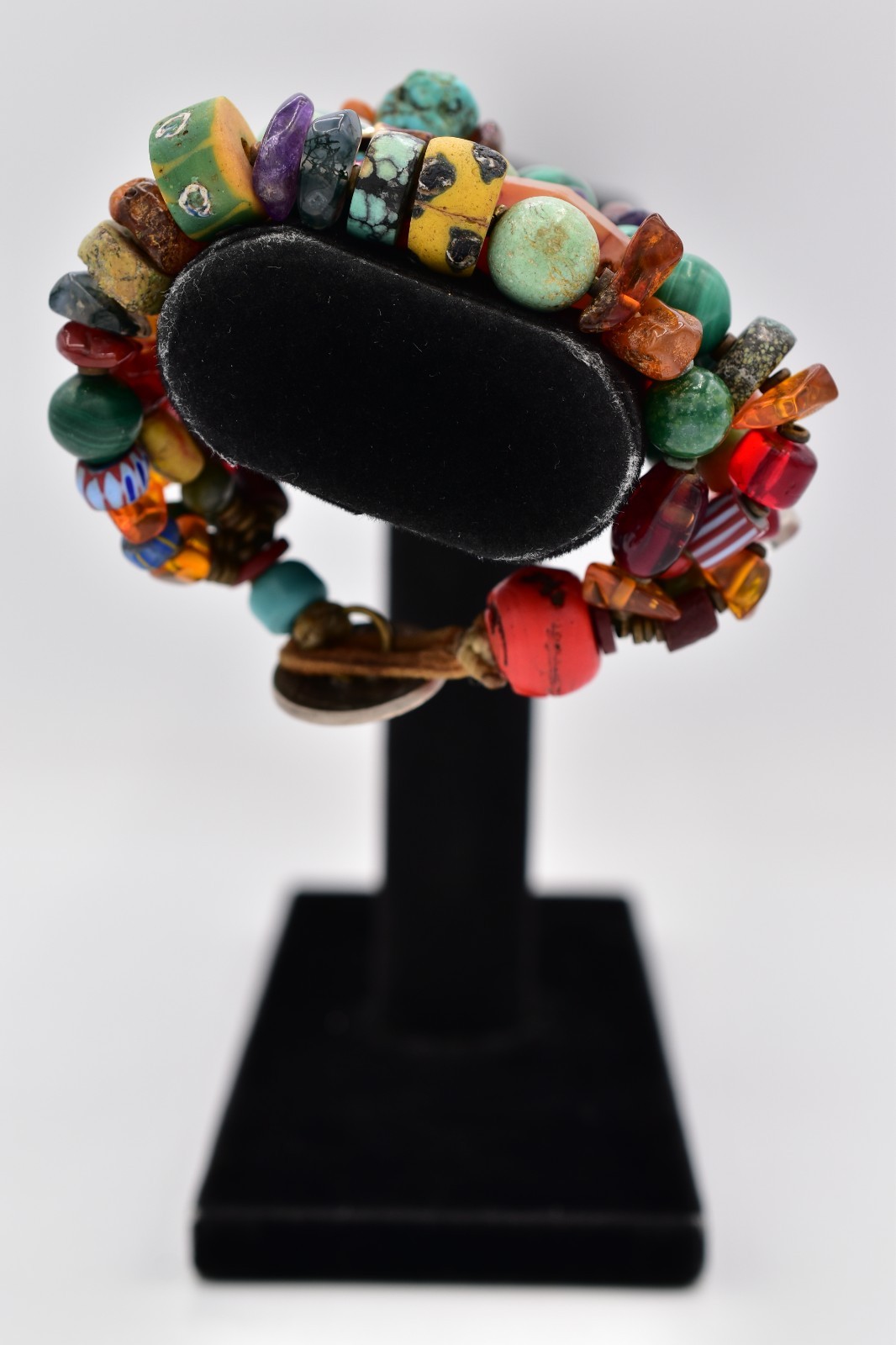 Vintage Multi Strand Stone Bead Bracelet Boho Chunky Mixed Gemstone 8″ BinBR
