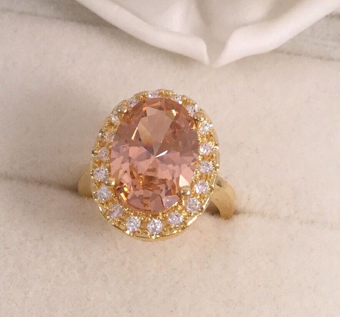 Vintage Jewellery Gold Ring Champagne White Sapphires Antique Deco Jewelry sz N